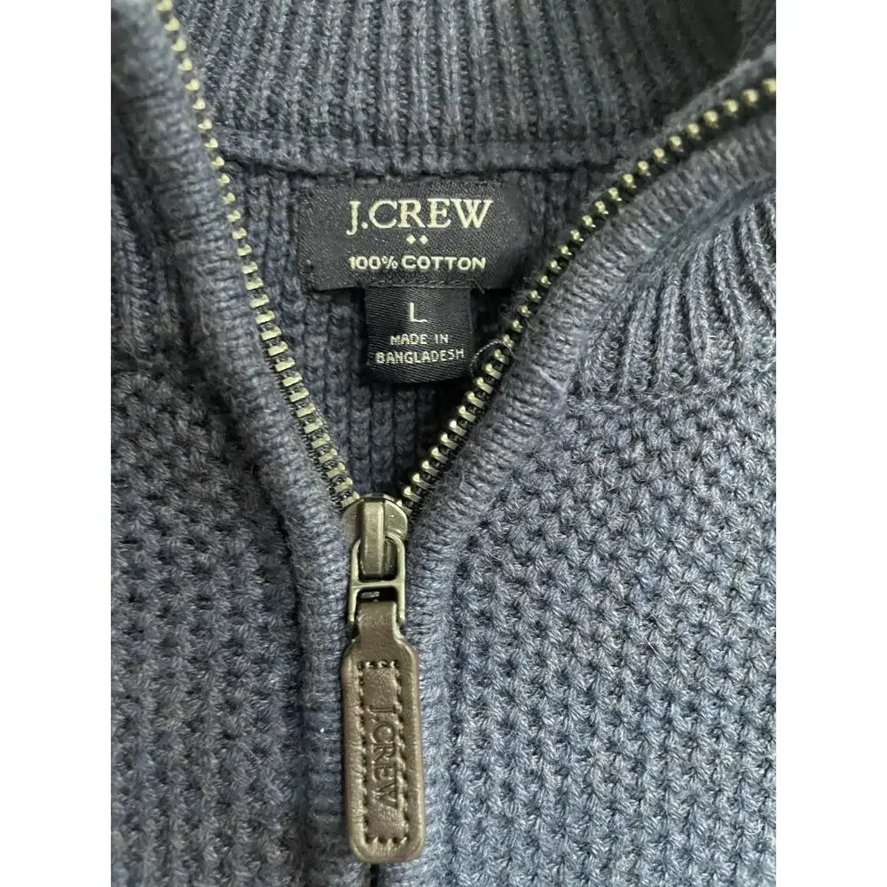 J Crew Mens Knit Sweater Sz L Large Blue 100% Cotton 1/4 Zip Pullover Preppy